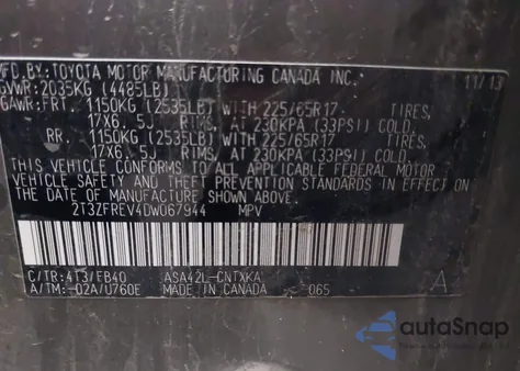 2013 Toyota Rav4 Le from USA, damaged, VIN 2T3ZFREV4DW067944